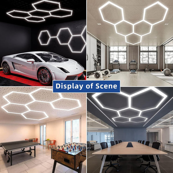 Hexagon LED Garage Lights 6500K Honeycomb Light with Border for