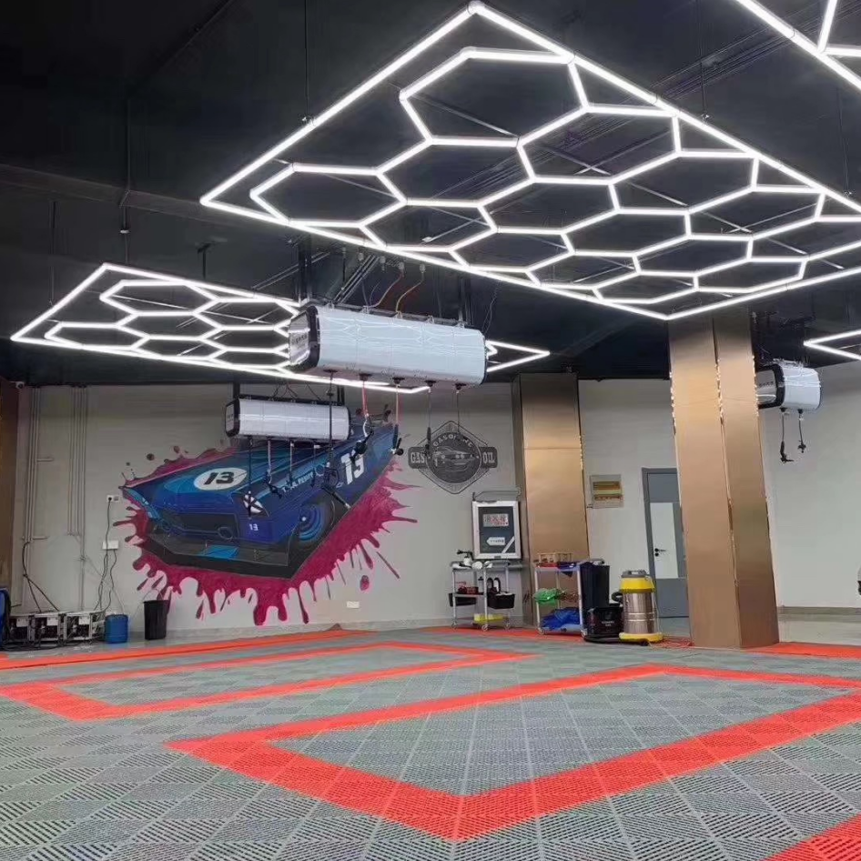 Hexagon LED Garage Lights 6500K Honeycomb Light with Border for
